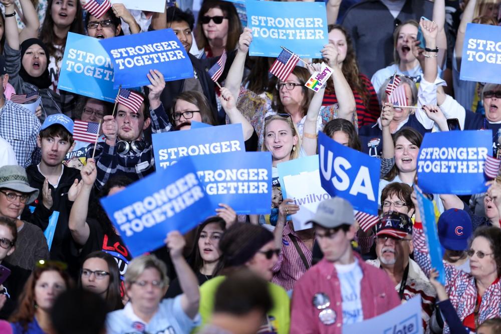 GVL/Kevin Sielaff - Hillary Clinton speaks at Grand Valley State's Fieldhouse Arena on Monday, Nov. 7, 2016. 