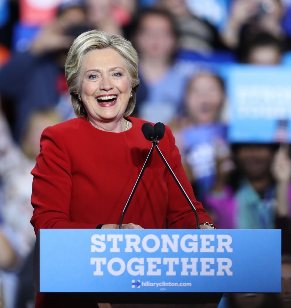 GVL/Kevin Sielaff - Hillary Clinton speaks at Grand Valley State's Fieldhouse Arena on Monday, Nov. 7, 2016. 