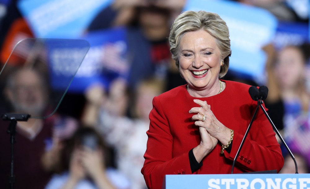 GVL/Kevin Sielaff - Hillary Clinton speaks at Grand Valley State's Fieldhouse Arena on Monday, Nov. 7, 2016. 