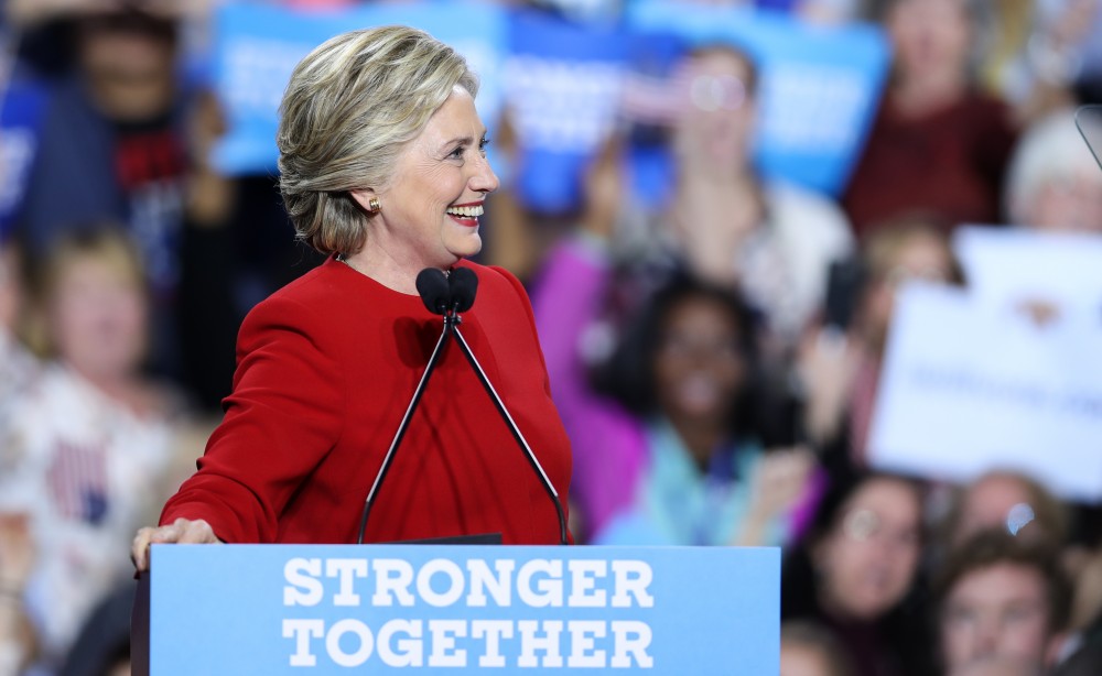 GVL/Kevin Sielaff - Hillary Clinton speaks at Grand Valley State's Fieldhouse Arena on Monday, Nov. 7, 2016. 