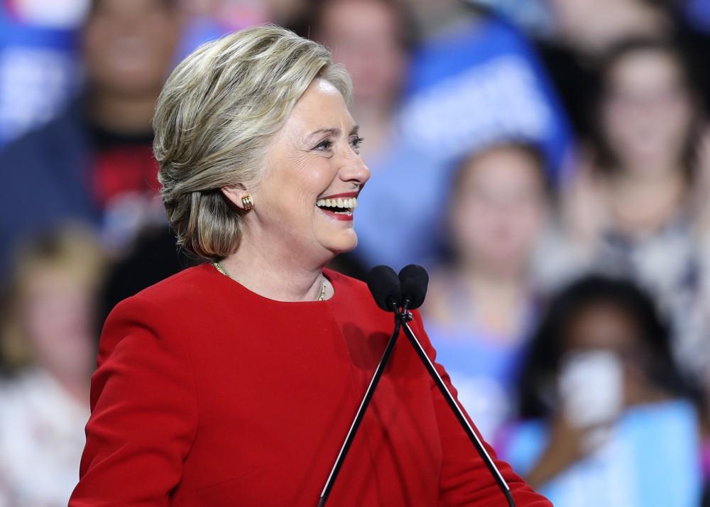 GVL/Kevin Sielaff - Hillary Clinton speaks at Grand Valley State's Fieldhouse Arena on Monday, Nov. 7, 2016. 