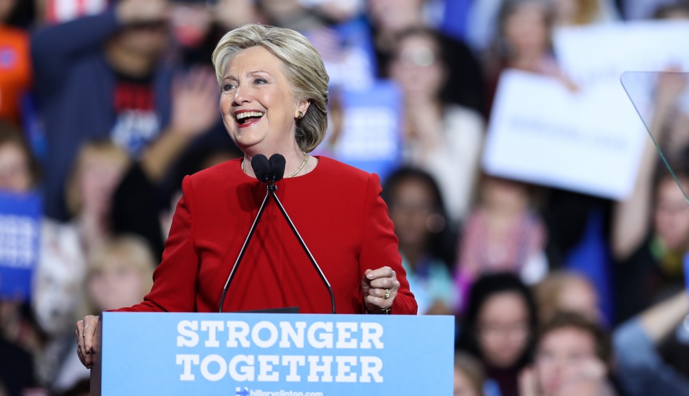 GVL/Kevin Sielaff - Hillary Clinton speaks at Grand Valley State's Fieldhouse Arena on Monday, Nov. 7, 2016. 