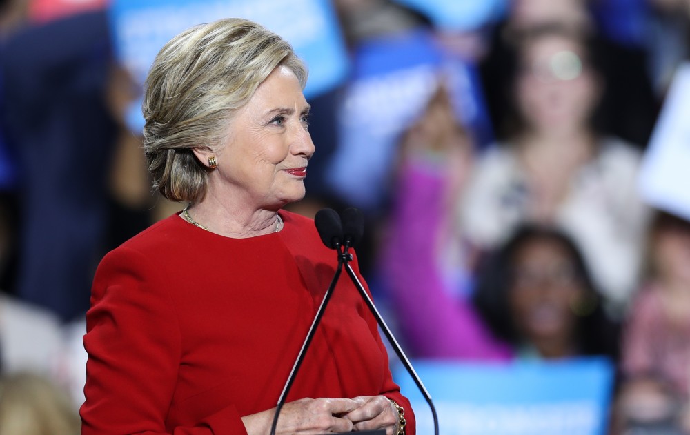 GVL/Kevin Sielaff - Hillary Clinton speaks at Grand Valley State's Fieldhouse Arena on Monday, Nov. 7, 2016. 