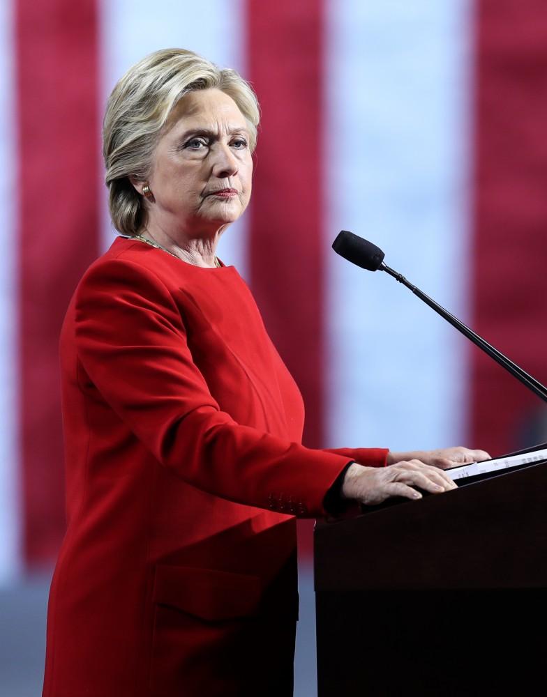 GVL/Kevin Sielaff - Hillary Clinton speaks at Grand Valley State's Fieldhouse Arena on Monday, Nov. 7, 2016. 