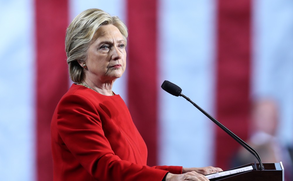 GVL/Kevin Sielaff - Hillary Clinton speaks at Grand Valley State's Fieldhouse Arena on Monday, Nov. 7, 2016. 