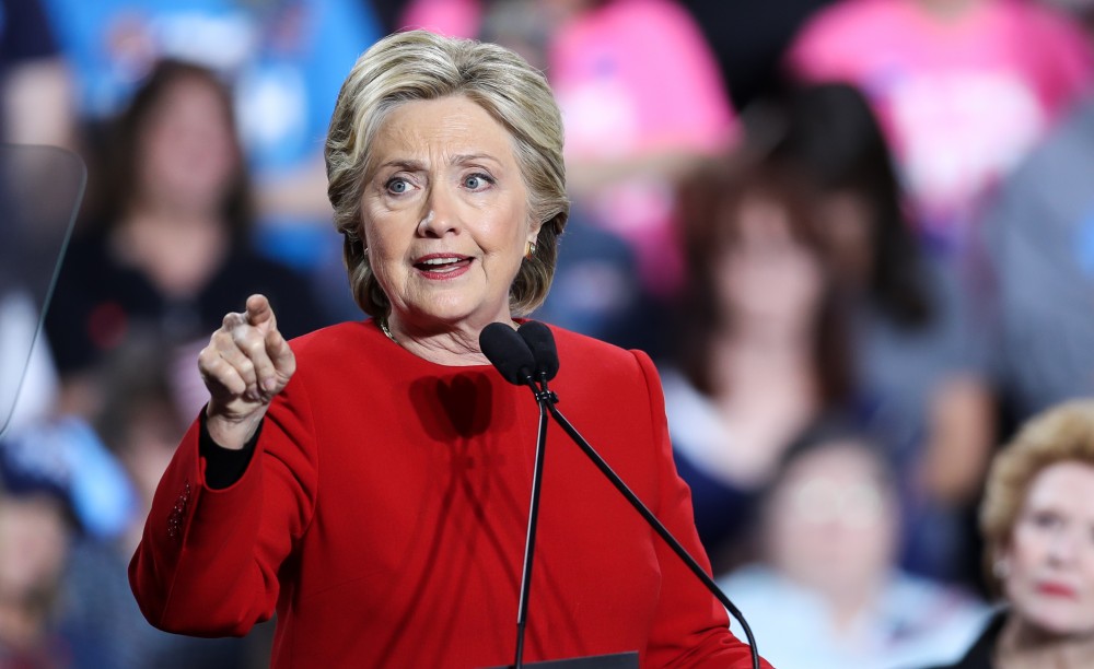 GVL/Kevin Sielaff - Hillary Clinton speaks at Grand Valley State's Fieldhouse Arena on Monday, Nov. 7, 2016. 