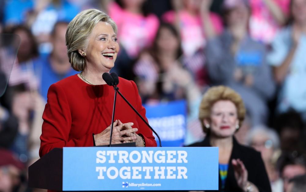 GVL/Kevin Sielaff - Hillary Clinton speaks at Grand Valley State's Fieldhouse Arena on Monday, Nov. 7, 2016. 