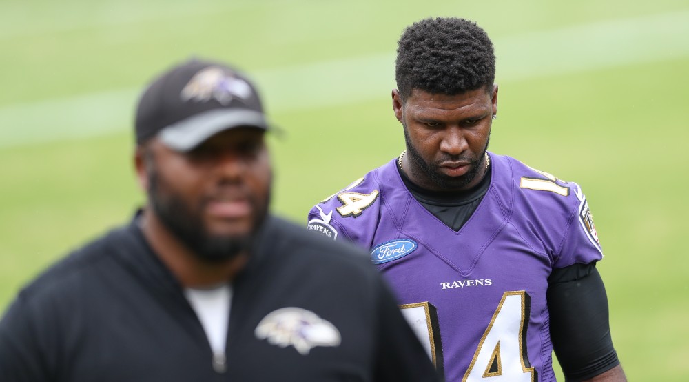 GVL/Kevin Sielaff - Devin Hester Sr. (14) returns to the training facility after a Baltimore Ravens practice on Thursday, Nov. 3, 2016 in Baltimore, Maryland. 