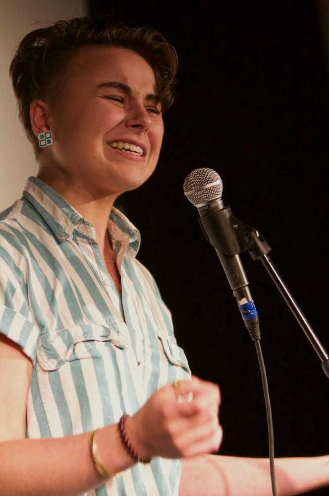 GVL/Mackenzie Bush - Kelsey Fraser performs at Oppression Out Loud Poetry Slam, presented by Eyes Wide Open, Thursday, Nov. 10, 2016 in Area 51. 