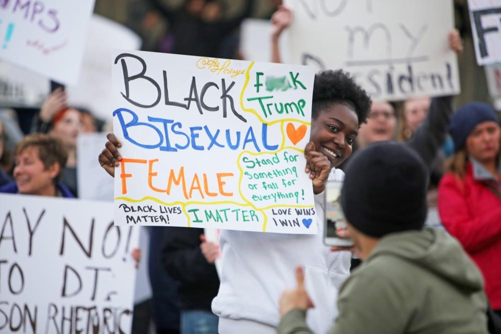 GVL / Emily Frye 
"Not My President" Protest in Rosa Park Circle on Thursday Nov. 10, 2016