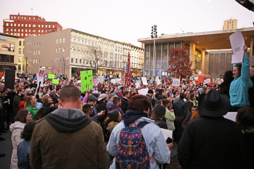 GVL / Emily Frye 
"Not My President" Protest in Rosa Park Circle on Thursday Nov. 10, 2016