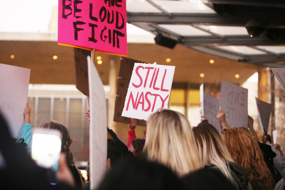 GVL / Emily Frye 
"Not My President" Protest in Rosa Park Circle on Thursday Nov. 10, 2016