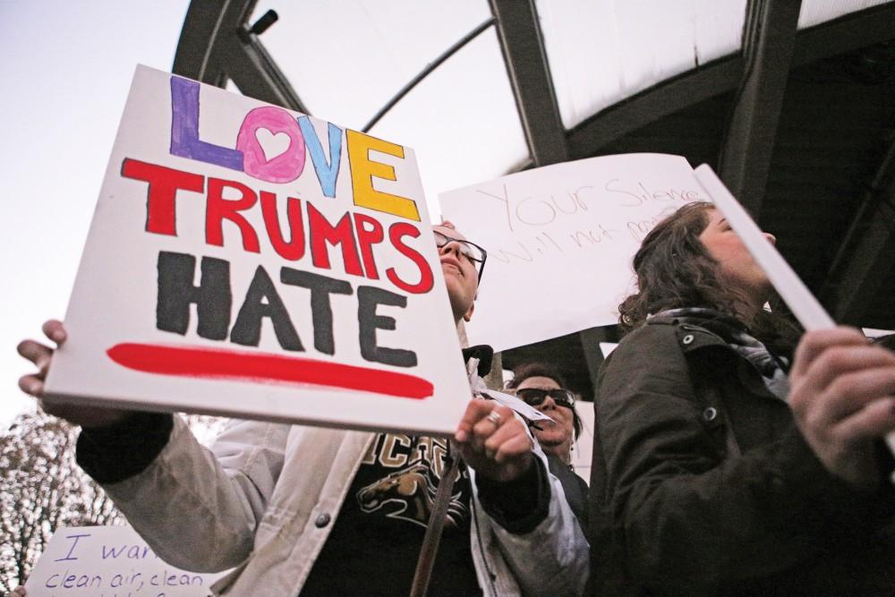 GVL / Emily Frye 
"Not My President" Protest in Rosa Park Circle on Thursday Nov. 10, 2016