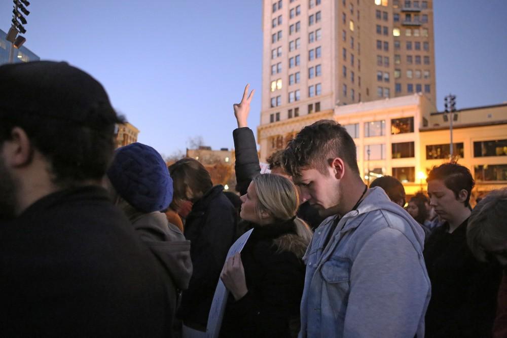 GVL / Emily Frye 
"Not My President" Protest in Rosa Park Circle on Thursday Nov. 10, 2016