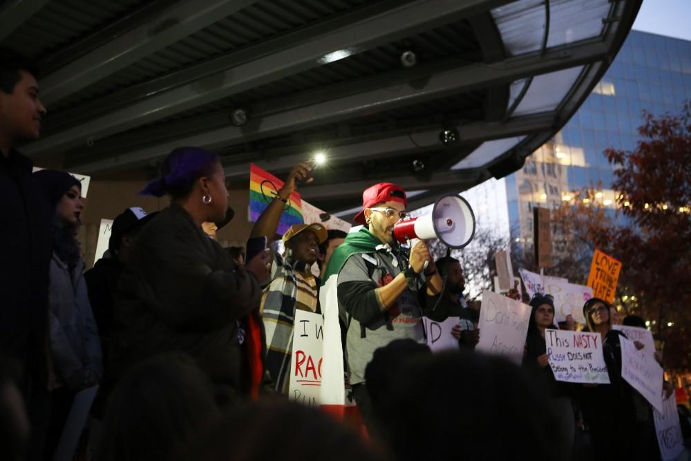 GVL / Emily Frye 
"Not My President" Protest in Rosa Park Circle on Thursday Nov. 10, 2016