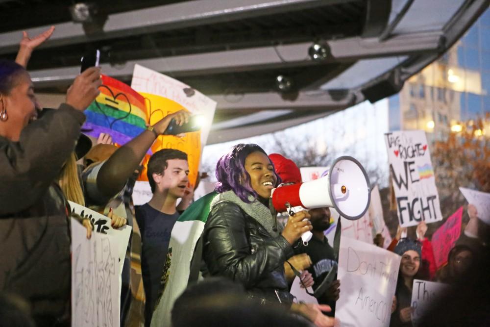 GVL / Emily Frye 
"Not My President" Protest in Rosa Park Circle on Thursday Nov. 10, 2016