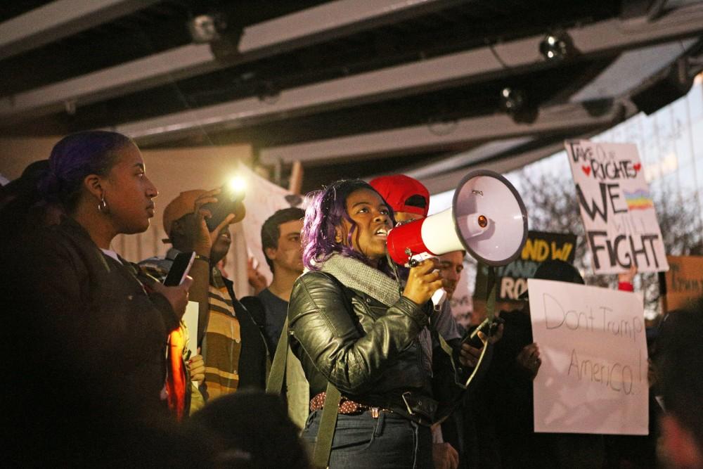 GVL / Emily Frye 
"Not My President" Protest in Rosa Park Circle on Thursday Nov. 10, 2016