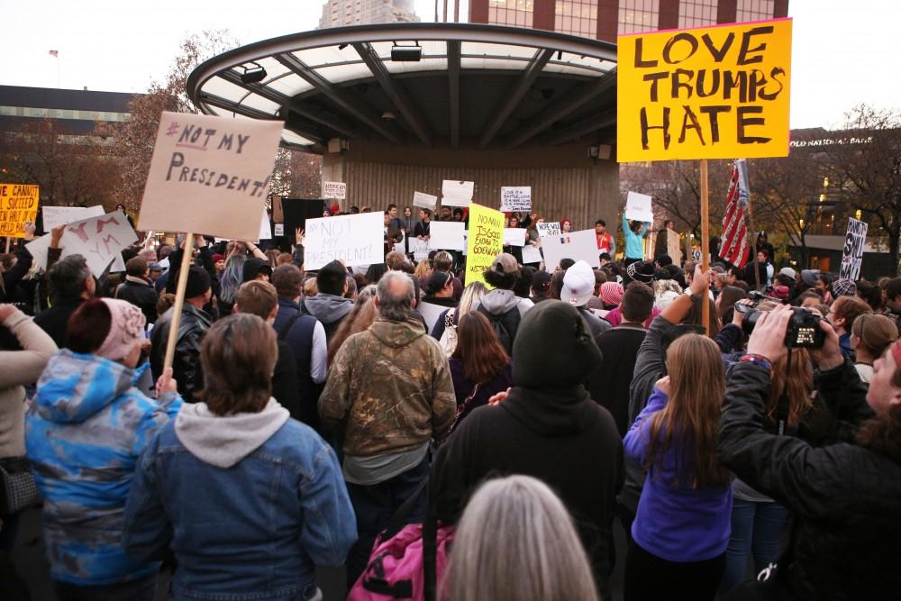 GVL / Emily Frye 
"Not My President" Protest in Rosa Park Circle on Thursday Nov. 10, 2016