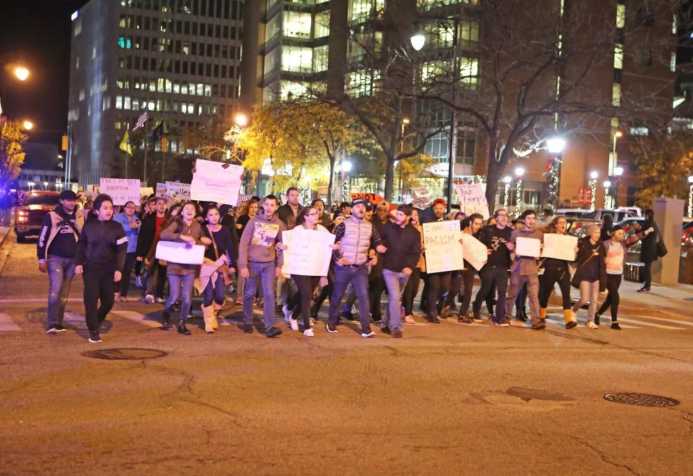 GVL / Emily Frye 
"Not My President" Protest in Rosa Park Circle on Thursday Nov. 10, 2016