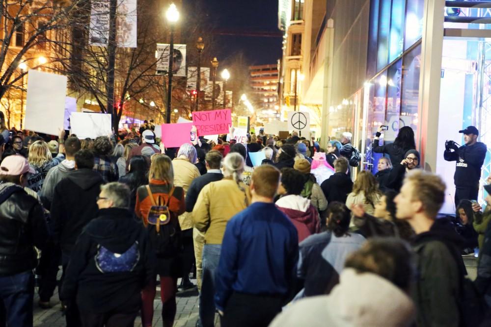 GVL / Emily Frye 
"Not My President" Protest in Rosa Park Circle on Thursday Nov. 10, 2016