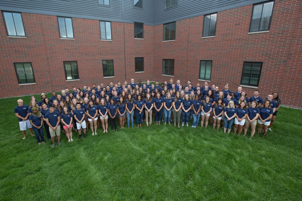 GVL / Courtesy - Kristen Evans
RA's gather in the courtyard of the Holton-Hooker Living Center on Monday, August 15, 2016 to take a group photo.
