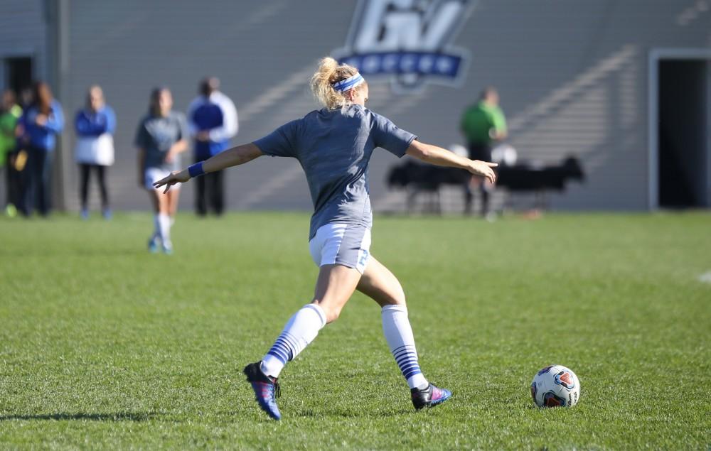 GVL / Emily Frye 
Tracy McCoy warms up before the game during the GLIAC Conference Championship against the Michigan Tech Huskies on Sunday Nov. 6, 2016.