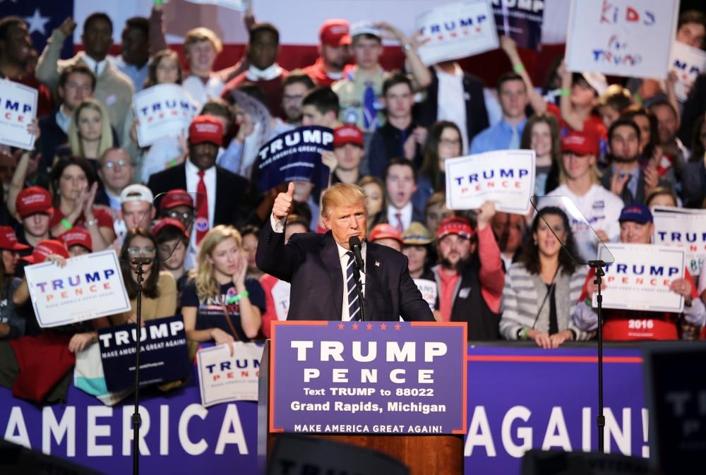GVL / Emily Frye Donald Trump during his rally on Monday Nov. 7, 2016