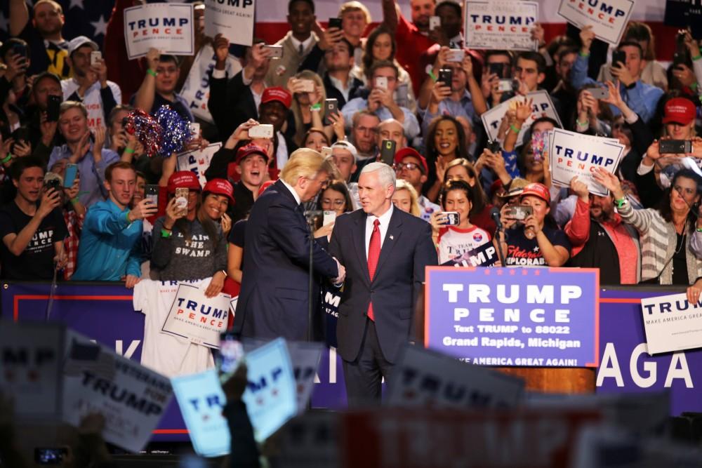 GVL / Emily Frye 
Donald Trump and Mike Pence during the rally on Monday Nov. 7, 2016