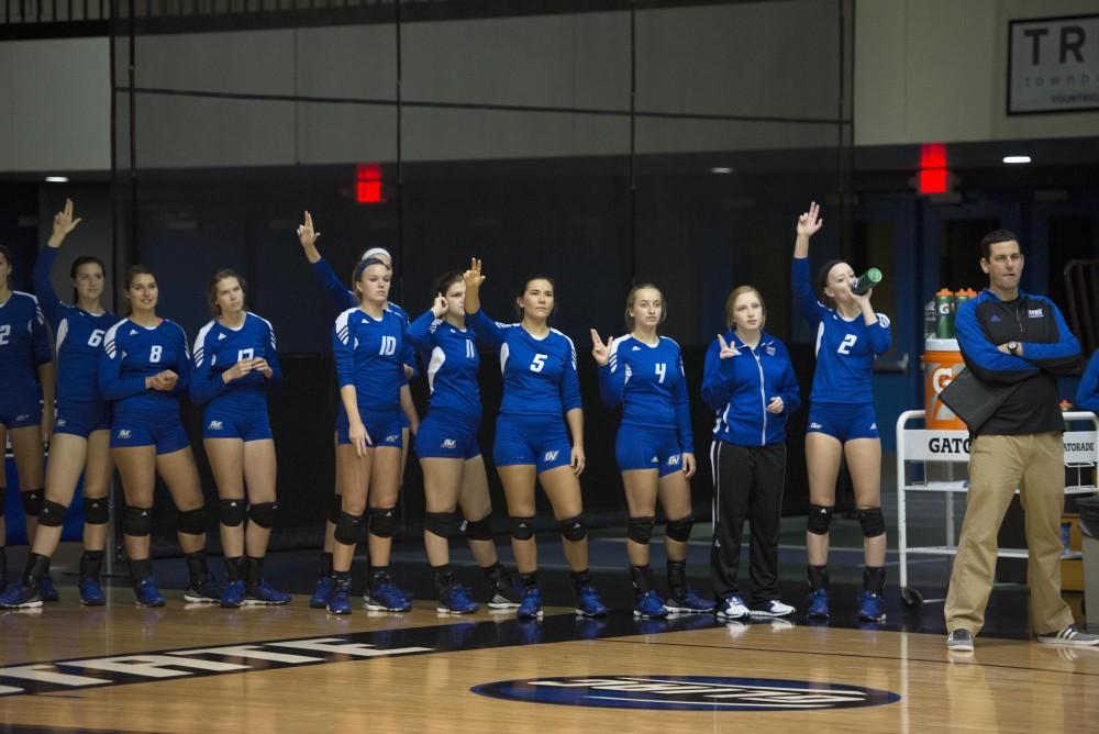 GVL / Luke Holmes - GVSU volleyball defeated Northwood in three games in the Fieldhouse Arena on Friday, Nov. 11, 2016.