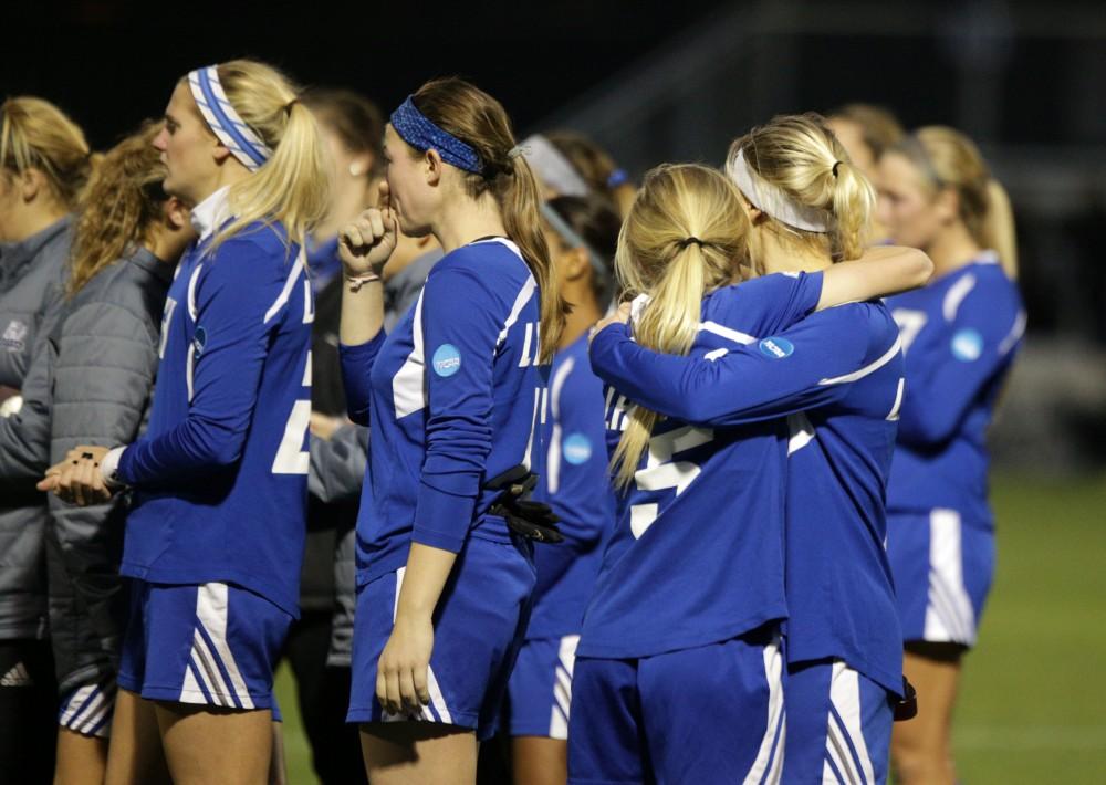 GVL / Emily Frye
The Lakers comfort one another after the final game on Saturday Dec. 3, 2016.