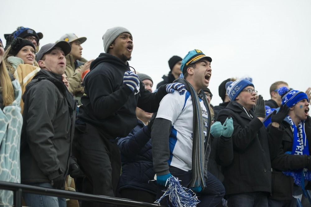 GVL / Luke Holmes - Fans cheer from the student section. GVSU lost to Ferris State in Lubbers Stadium on Saturday, Dec. 3, 2016.