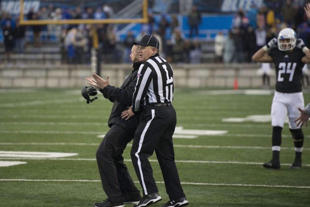 GVL / Luke Holmes - Matt Mitchell reacts to the play. GVSU lost to Ferris State in Lubbers Stadium on Saturday, Dec. 3, 2016.