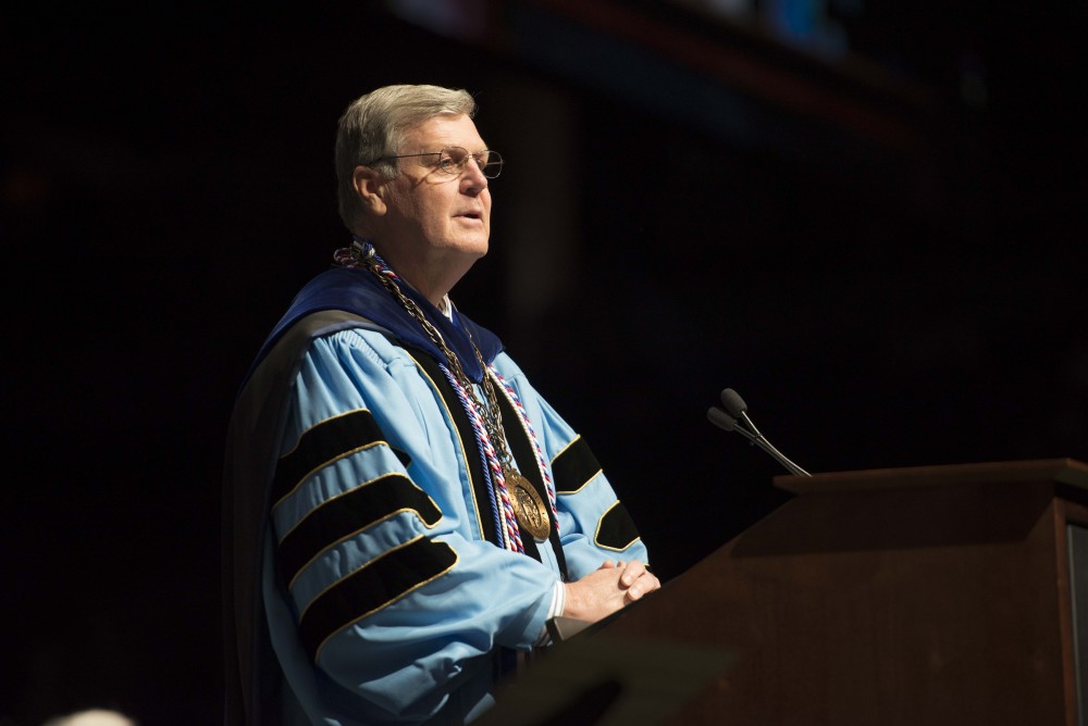 GVL / Luke Holmes - T. Haas gives his speech. GVSU commencement was held in Van Andel Arena on Saturday, Dec. 10, 2016.