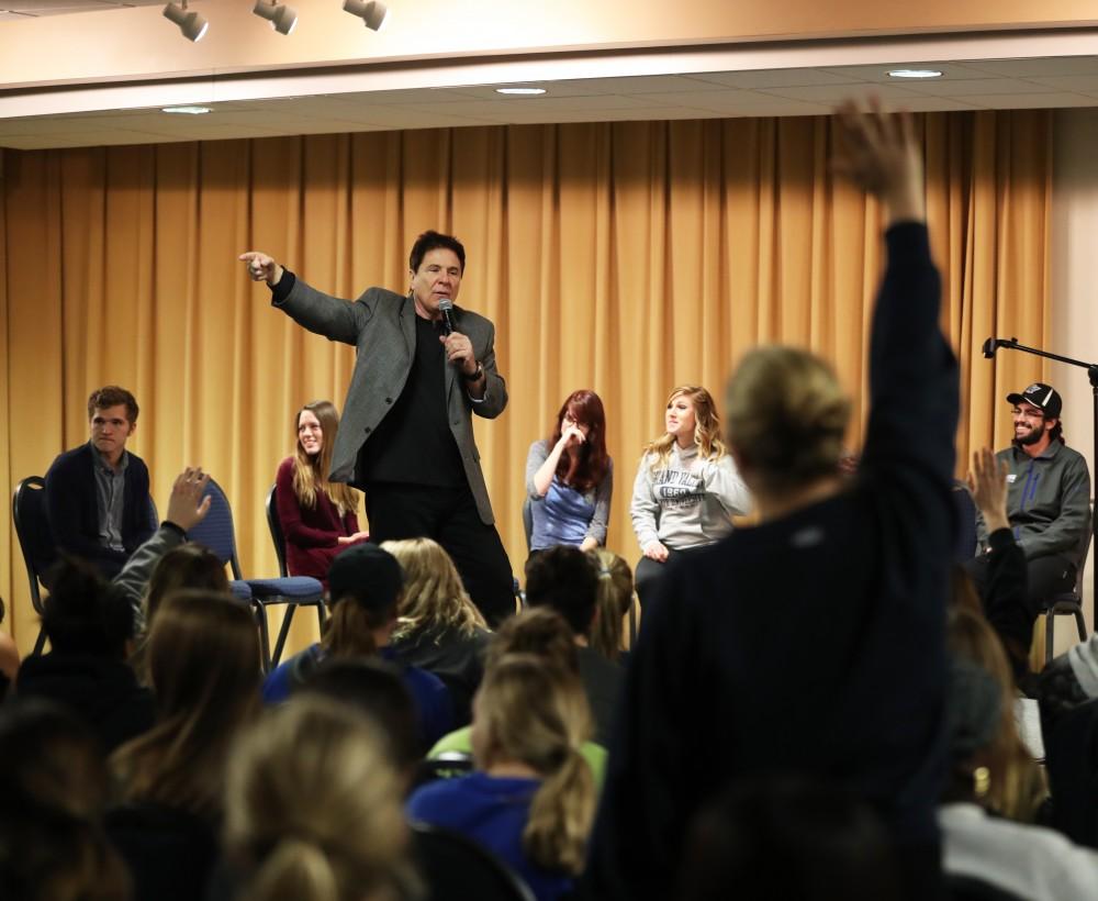 GVL/Kevin Sielaff - Hypnotist Tom Deluca picks audience members to hypnotize inside the Kirkhof Center's Grand River Room on Wednesday, Nov. 30, 2016. 