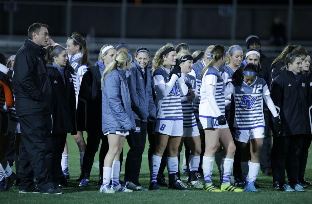 GVL / Emily Frye
The Grand Valley State Lakers after their win against Colombus State in the semi final round on Thursday Dec. 1, 2016. 