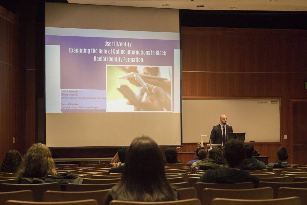 GVL/Mackenzie Bush - The GVSU Department of Sociology presents User ID/entity: Examinging the role of online interactions in black racial identity formations, a talk by David Martin in Loutit Lecture Halls Thursday, Dec. 1, 2016.