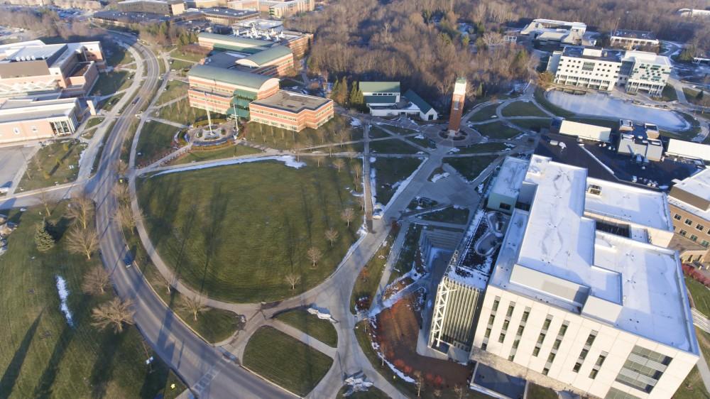 GVL/Kevin Sielaff - The Cook Carillon Tower and Grand Valley's central campus intersection is pictured on Sunday, Jan. 15, 2017.