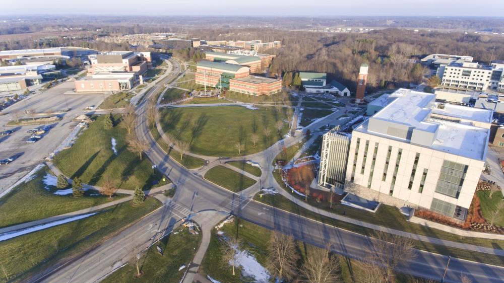 GVL/Kevin Sielaff - The Cook Carillon Tower and Grand Valley's central campus intersection is pictured on Sunday, Jan. 15, 2017.