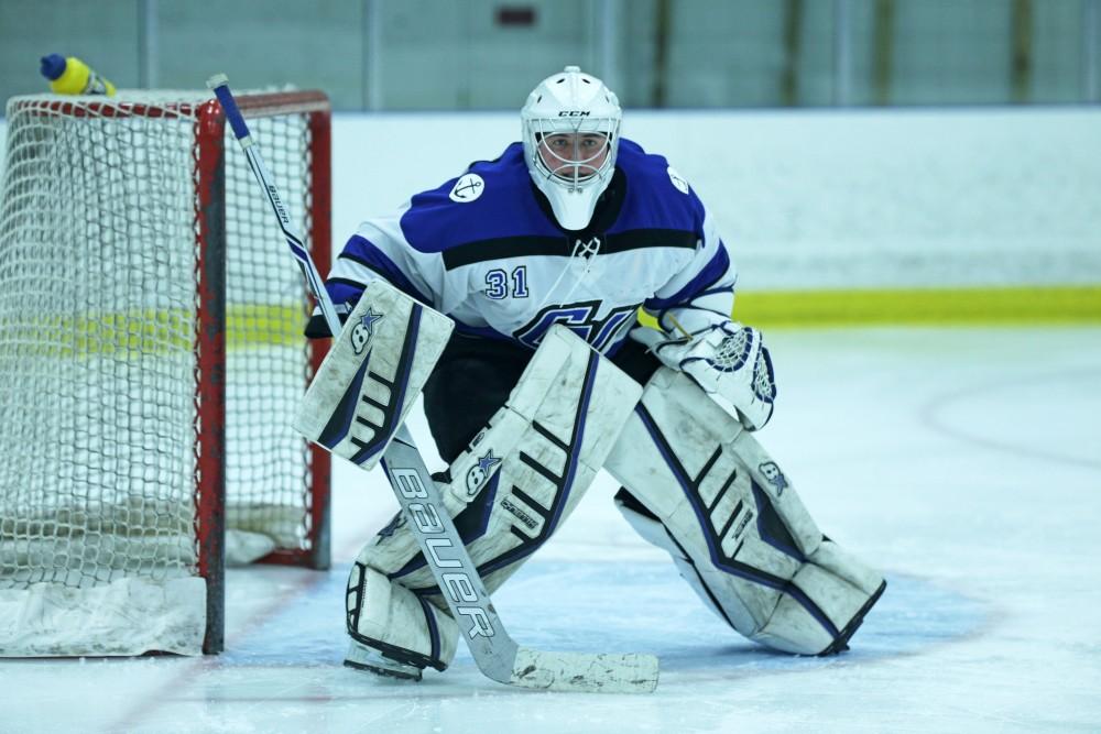 GVL / Emily Frye      
Jared Maddock watches for the puck during the game against Michigan State on Friday Jan. 27, 2017.