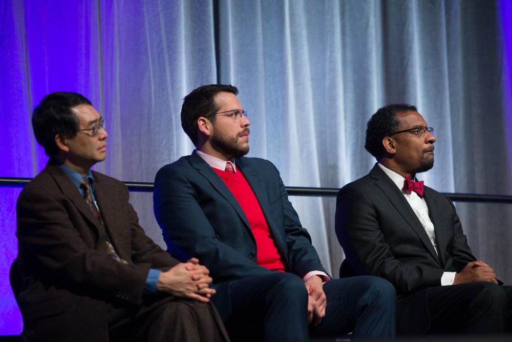 GVL / Luke Holmes - Kevin Powell speaks in the Fieldhouse Arena on Martin Luther King Jr. Day.