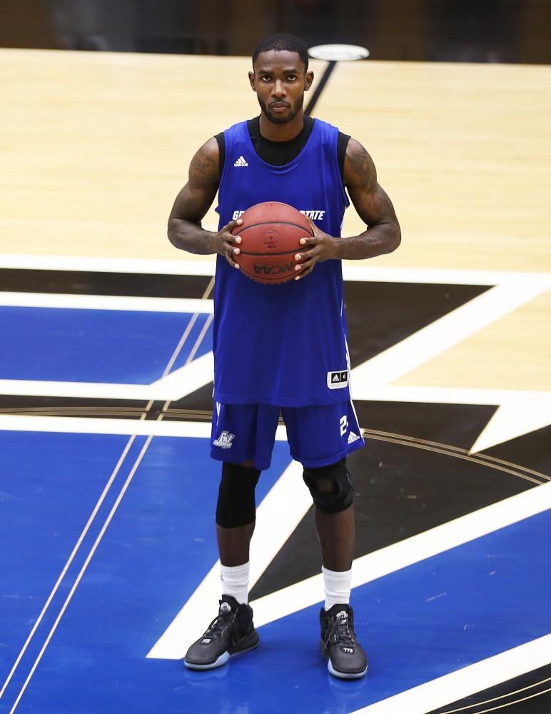 GVL/Kevin Sielaff - Juwan Starks poses for a photo inside Grand Valley's Fieldhouse Arena on Tuesday, Jan. 10, 2017.