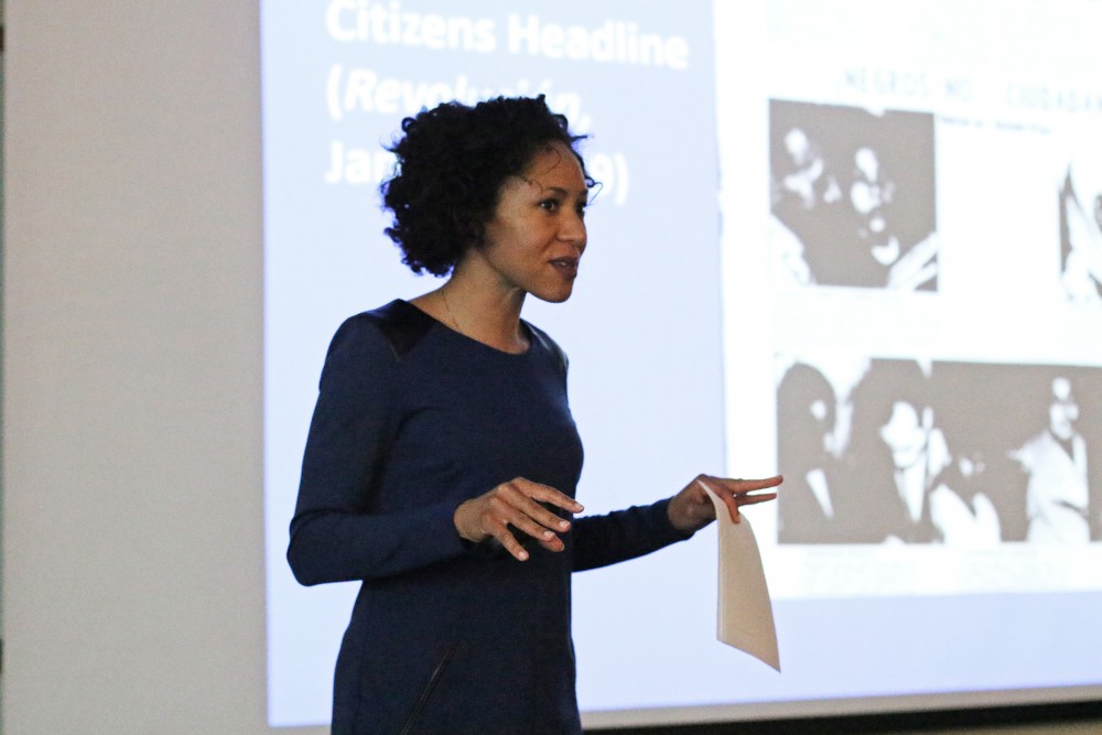 ​GVL/ Hannah Zajac - Devyn Spence Benson speaks to students about her lecture on Antiracism in Cuba: The Unfinished Revolution, in the Kirkoff Center on Tuesday, Feb. 7, 2017.