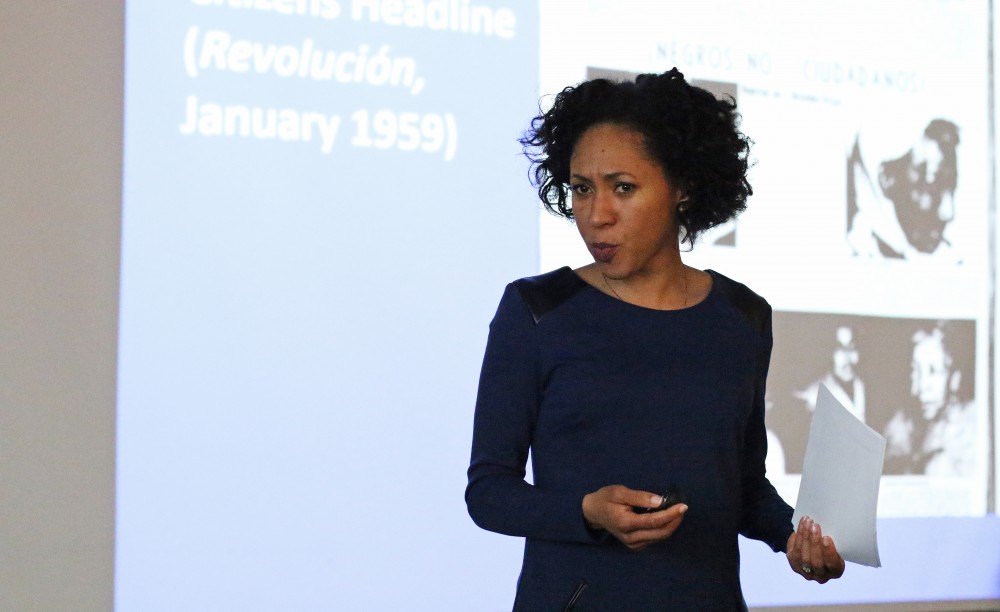 GVL/ Hannah Zajac - Devyn Spence Benson speaks to students about her lecture on Antiracism in Cuba: The Unfinished Revolution, in the Kirkoff Center on Tuesday, Feb. 7, 2017.
