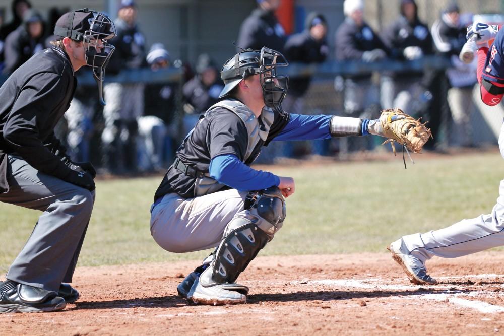 GVL / Emily Frye
Connor Glick, pictured during the game against Saginaw Valley on Saturday, March 28, 2015.