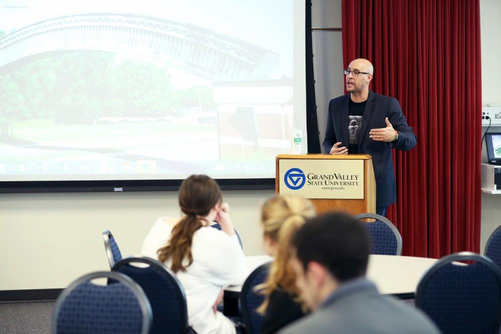 GVL/Kevin Sielaff - Professor Louis Moore speaks during the Democracy: 101 event on Wednesday, Feb. 22, 2017. 