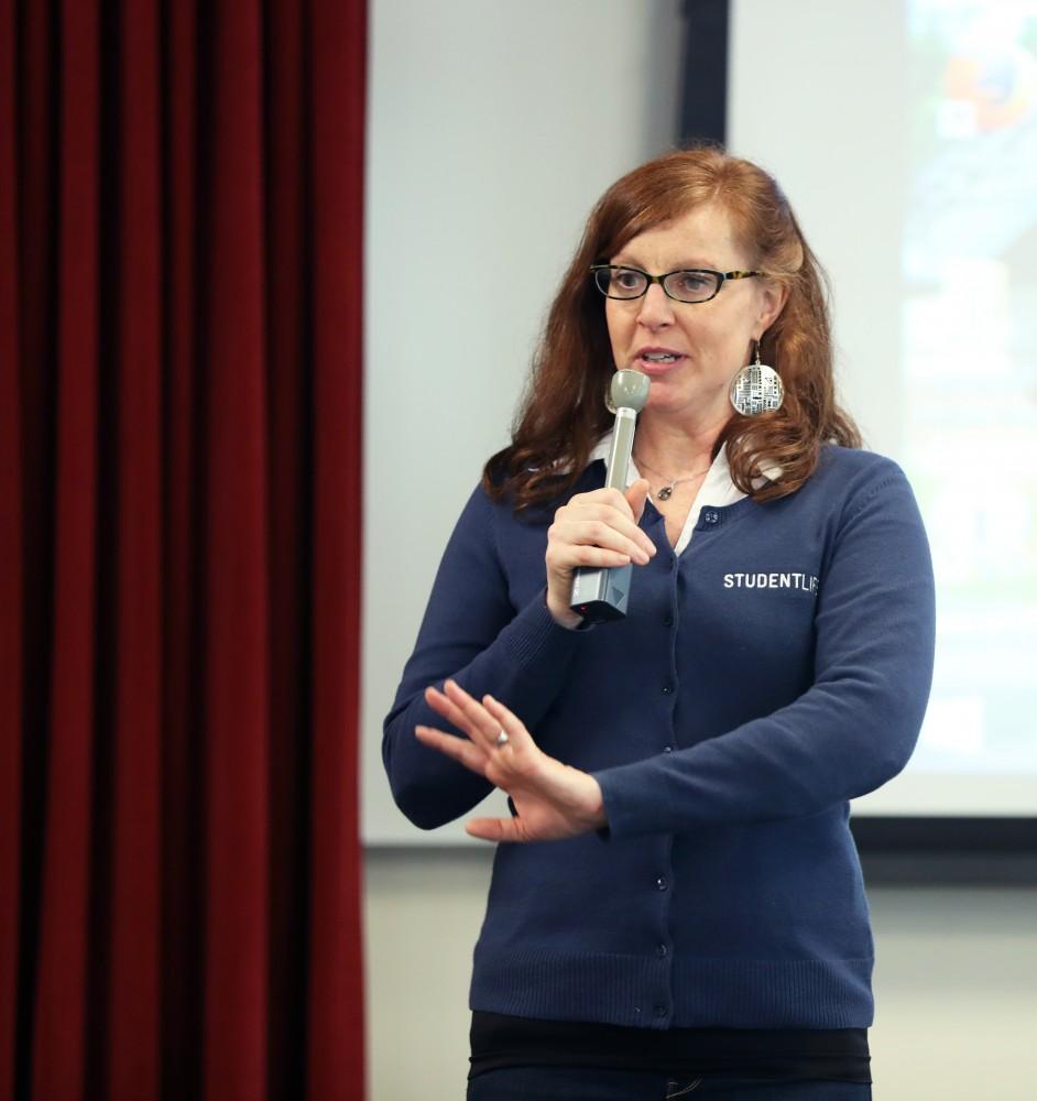 GVL/Kevin Sielaff - Melissa Baker-Boosamra introduces keynote speaker Professor Louis Moore during the Democracy: 101 event on Wednesday, Feb. 22, 2017. 