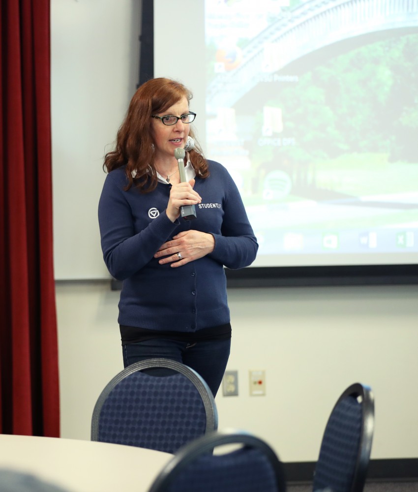 GVL/Kevin Sielaff - Melissa Baker-Boosamra introduces keynote speaker Professor Louis Moore during the Democracy: 101 event on Wednesday, Feb. 22, 2017. 