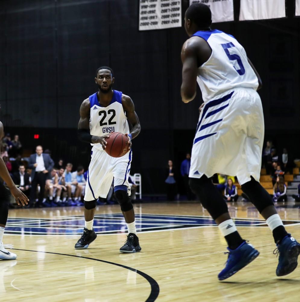 Juwan Starks (22) looks to pass during the game vs. Northwood inside the Fieldhouse Arena in Allendale on Thursday, Feb. 9, 2017. 