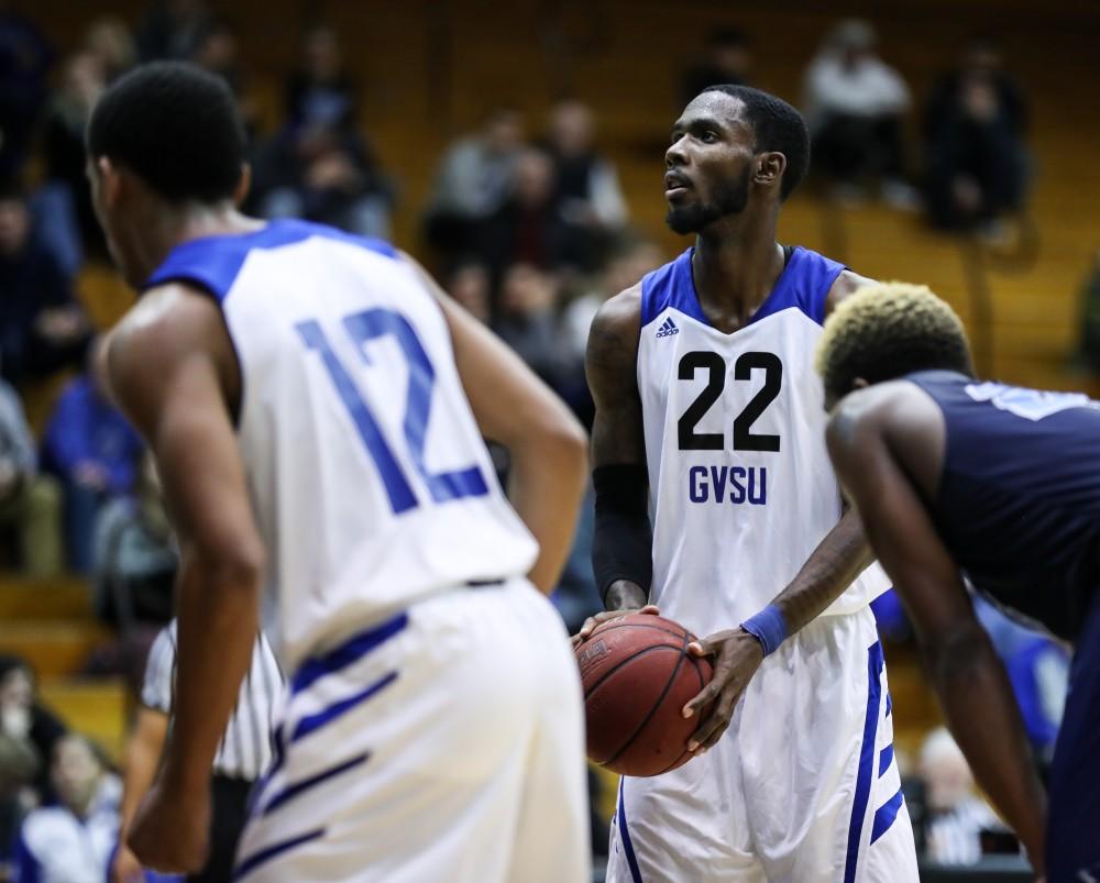 Juwan Starks (22) prepares to take a freethrow during the game vs. Northwood inside the Fieldhouse Arena in Allendale on Thursday, Feb. 9, 2017. 