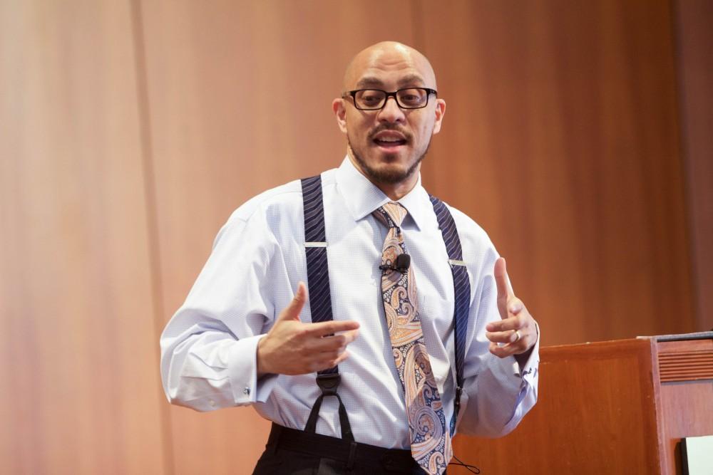 GVL/Mackenzie Bush - Hasan Kwame Jeffries, Associate Professor of History at Ohio State University, talks about the Civil Rights Movement in the age of Trump. The lecture was held Thursday, Feb. 2, 2017 in the Cook-Dewitt Auditorium. 